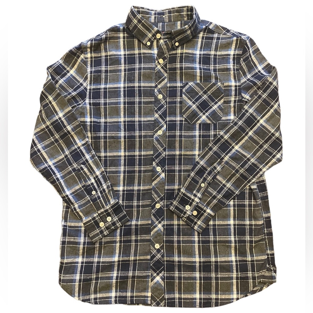 RQQBA Long Sleeve Plaid Flannel Button Down Size M Blue/Grey EUC